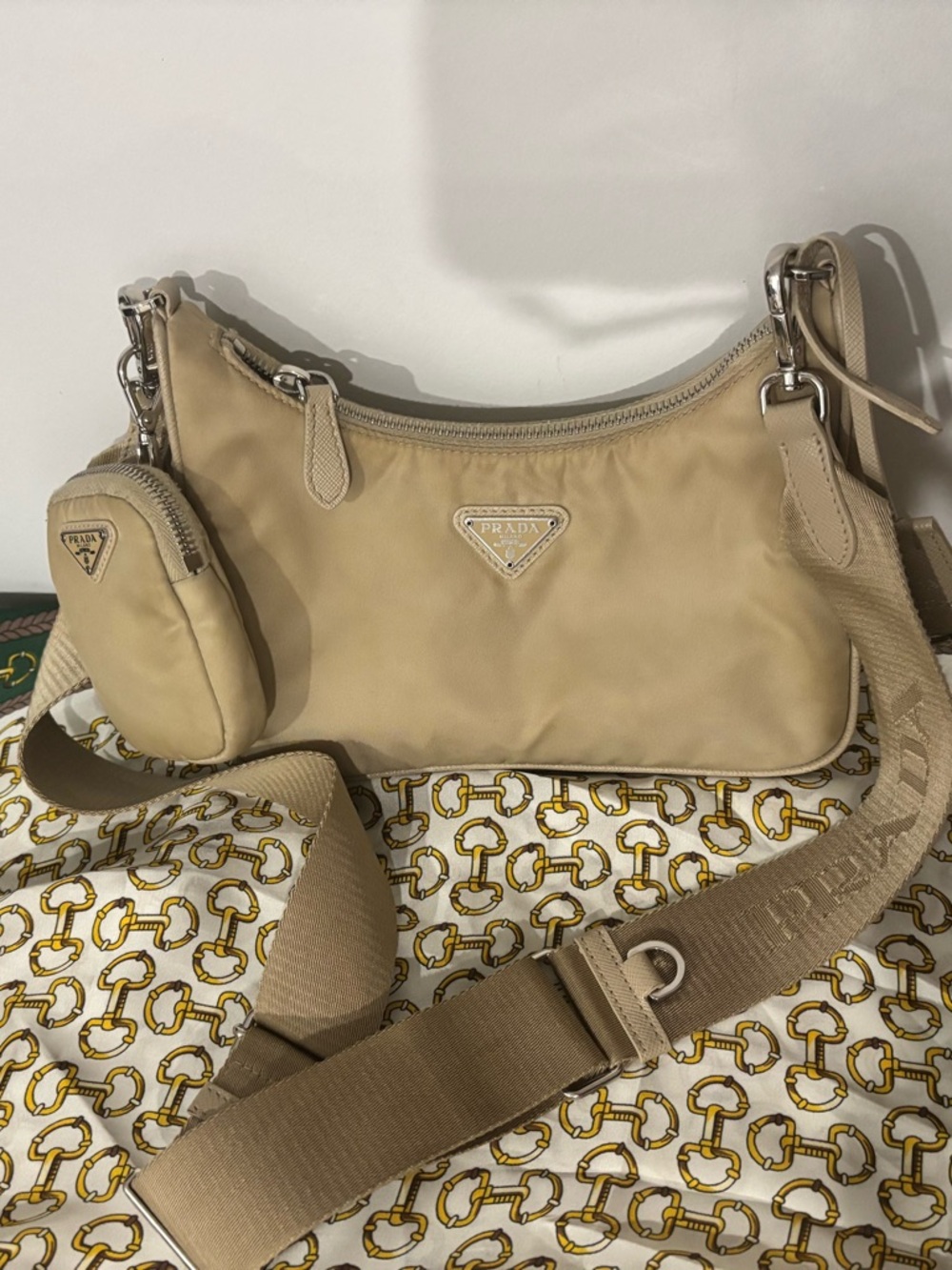 Prada Re-Edition Nylon Mini Bag w/ Pouch + 2 Straps – Beige ✨